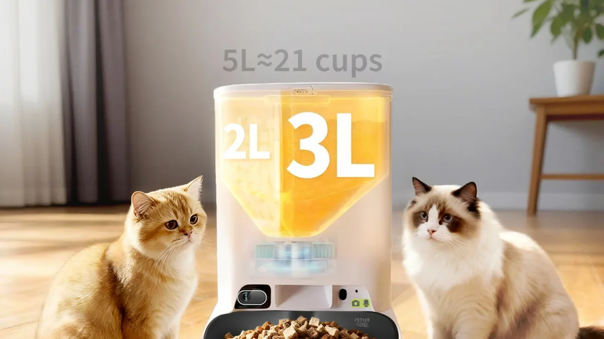 PETKIT YumShare Dual-Hopper 2 P592, comedero automático con cámara 1080P, reconocimiento facial multi-gato, doble tolva de 5 L y WiFi 2,4 + 5 GHz foto 2