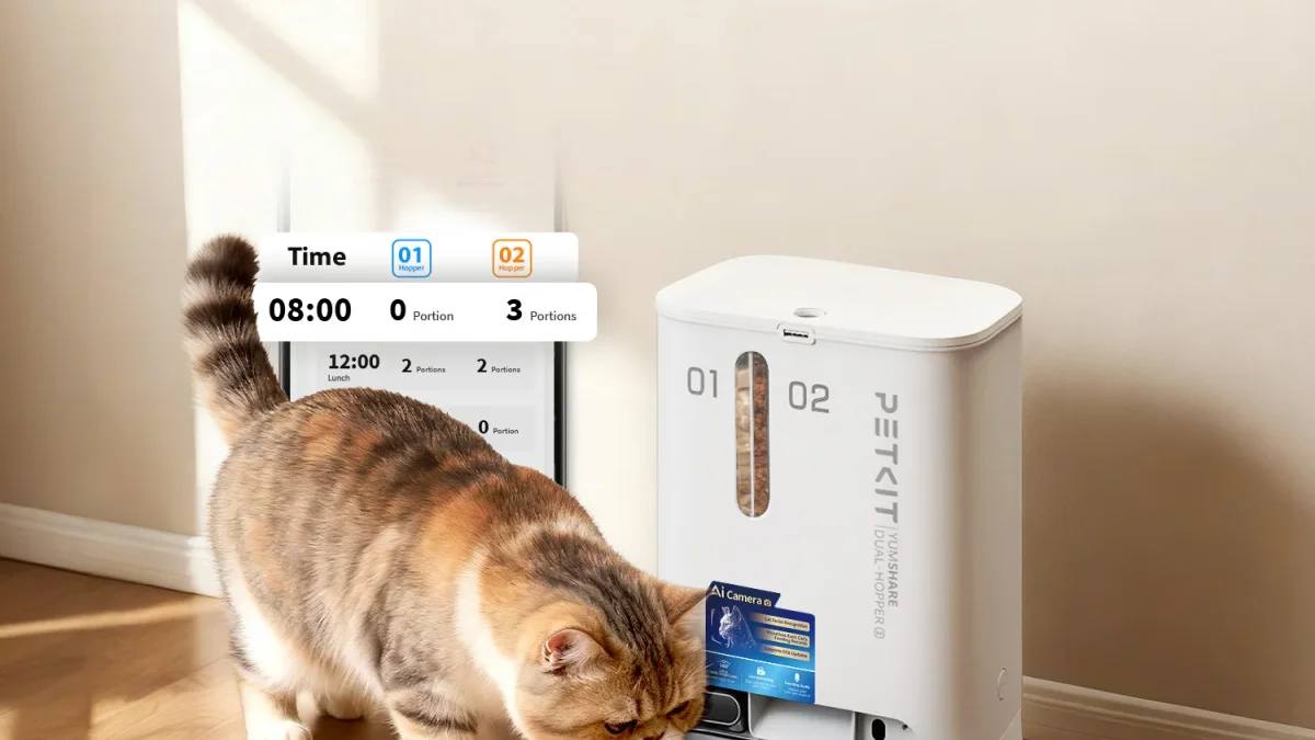 PETKIT YumShare Dual-Hopper 2 P592, comedero automático con cámara 1080P, reconocimiento facial multi-gato, doble tolva de 5 L y WiFi 2,4 + 5 GHz foto 3