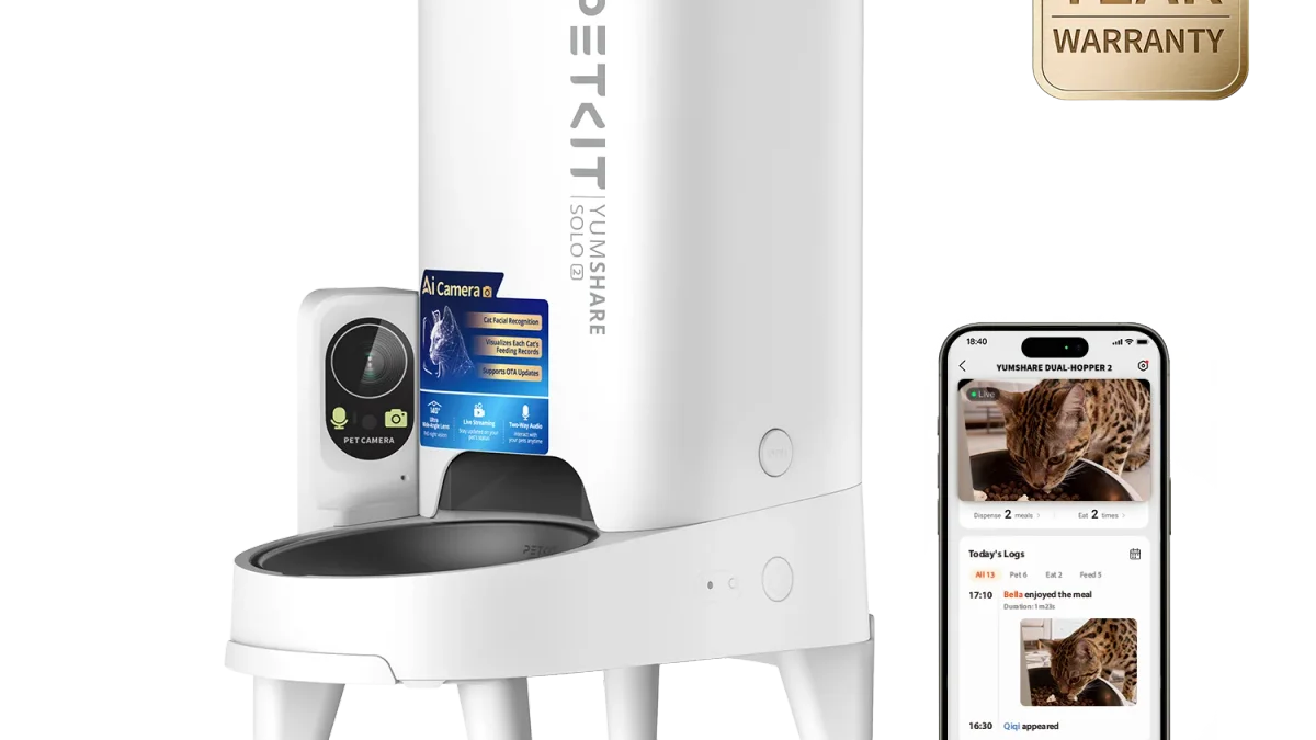 PETKIT YumShare Solo 2 Comedero Automático con Cámara, Reconocimiento Multi-Gato, WiFi 2,4 & 5 GHz, 3L